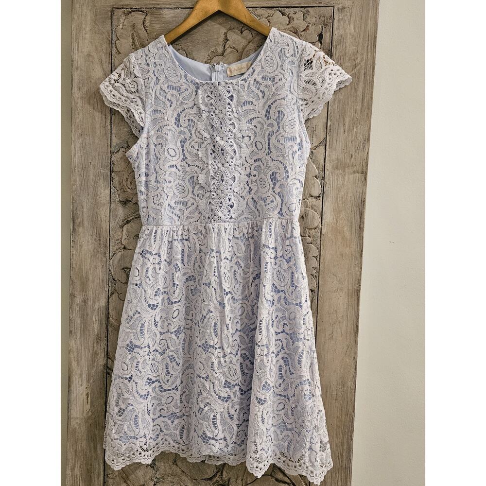 Altar’d State Womens Short Sleeve Floral Lace Fit & Flare Dress Sz XS Blue Fairy